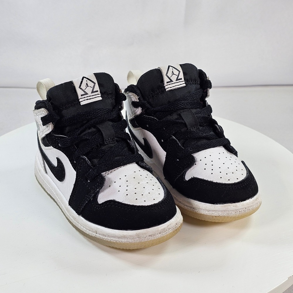 Jordan 1 Mid Diamond Shorts Black White Toddler Shoes DN4322-100 Size 6C
